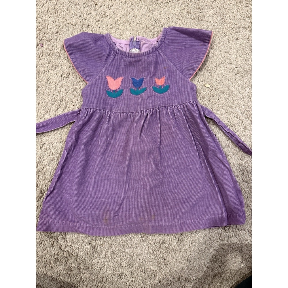 Vintage Corduroy Purple Toddler Jumper Dress With Tulip Flower Applique 3T - Picture 1 of 8